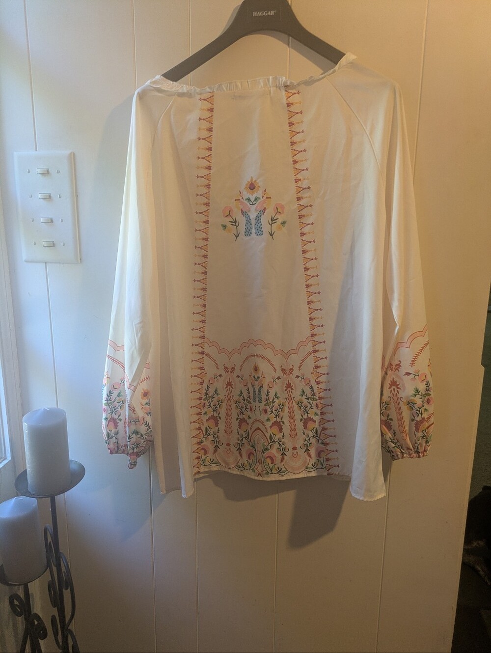 MISSLOOK Cream Boho Blouse with Multicolor Floral Embroidery